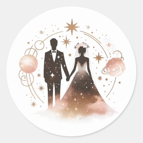 Rose Gold Celestial Wedding Classic Round Sticker