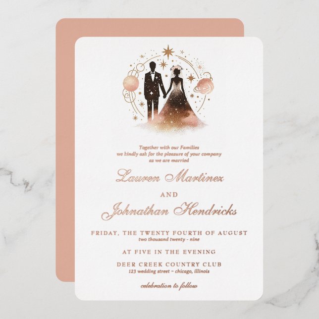 Rose Gold Celestial Wedding Foil Invitation (Front/Back)
