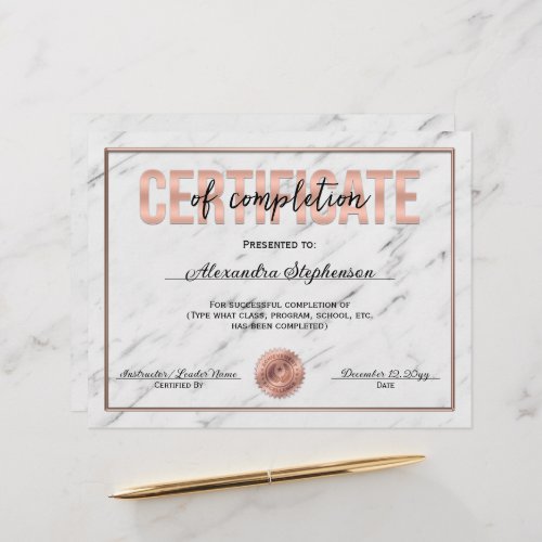 Rose Gold Certificate of Completion Course Award