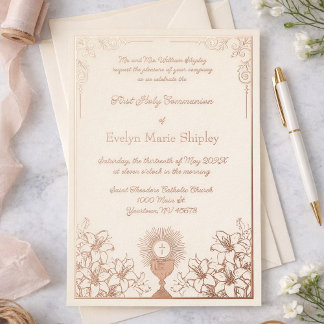 Rose Gold Chalice First Communion Elegance Foil Invitation