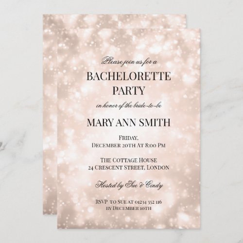 Rose Gold Champagne Bokeh Bachelorette Party Invitation