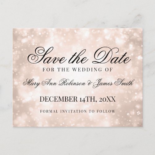 Rose Gold Champagne Bokeh Elegant Save The Date Announcement Postcard