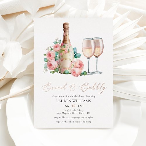 Rose Gold Champagne Brunch  Bubbly Bridal Shower Foil Invitation