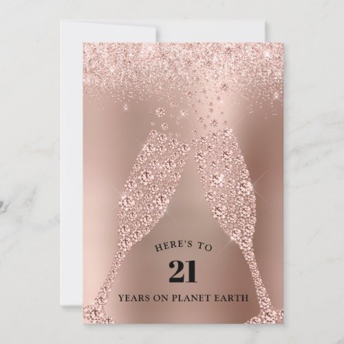 Rose Gold Champagne Toast 21st Birthday Party Invitation