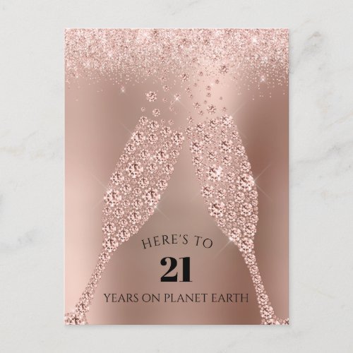 Rose Gold Champagne Toast 21st Birthday Postcard