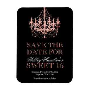 Rose Gold Chandelier Sweet 16 Save the Date Magnet