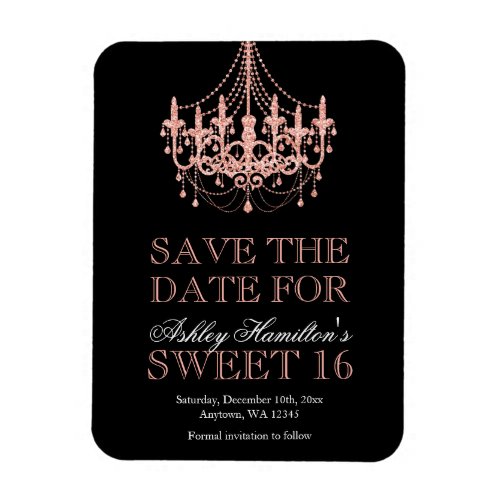 Rose Gold Chandelier Sweet 16 Save the Date Magnet