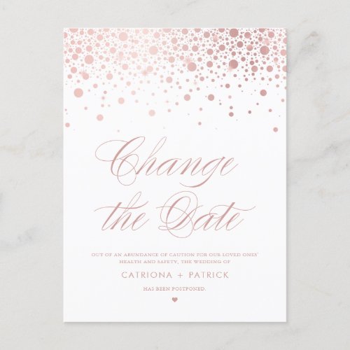 Rose Gold Change the Date Wedding Postponement Announcement Postcard