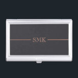 Rose Gold & Charcoal Monogram Business Card Case<br><div class="desc">Elegant business card case in dark gray and rose gold.</div>