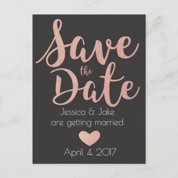 Rose Gold  Charcoal  Save The Date Postcard by AestheticJourneys at Zazzle