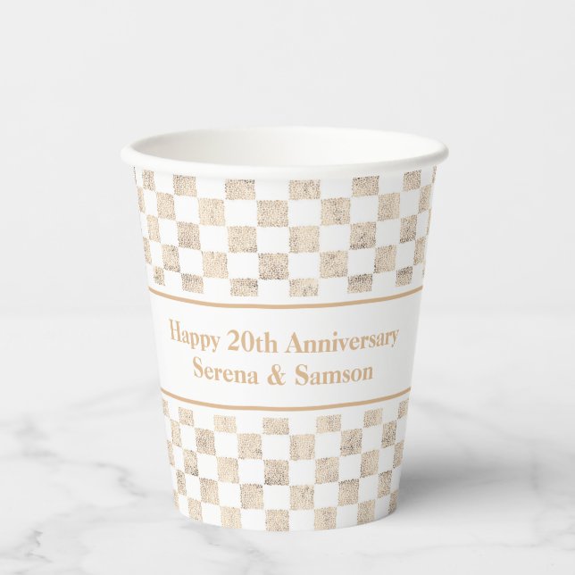 Rose gold checker board simple sophisticated party paper cups (Front)