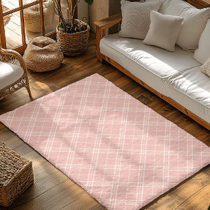 Rose Gold Checkered Area Rug for Bedroom Decor