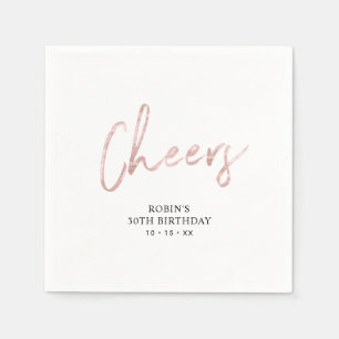 Rose Gold Cheers Brush Script Adult Birthday Party Napkins