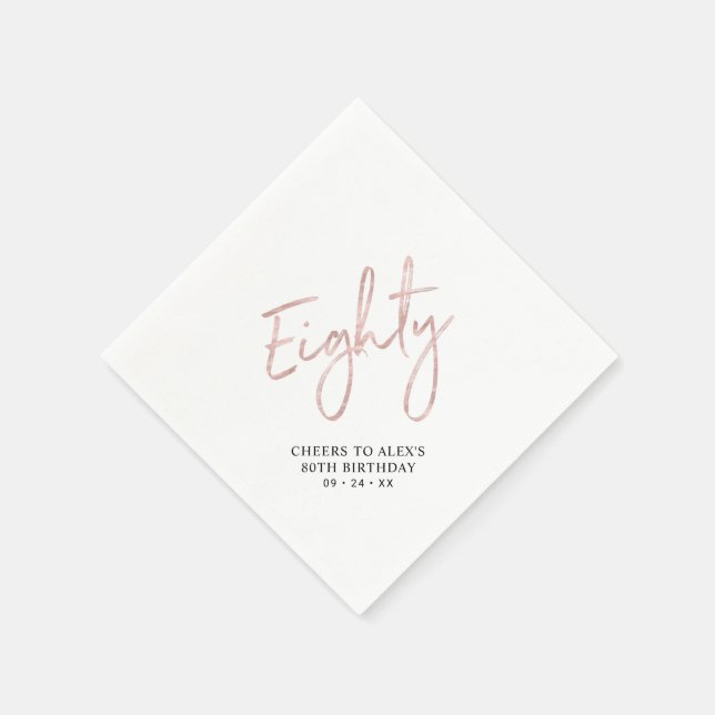 Rose gold Cheers to Eighty Modern 80th Birthday Napkins (Corner)