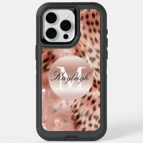 Rose Gold Cheetah Monogram iPhone 15 Pro Max Case