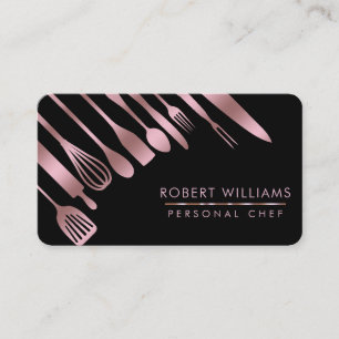 Rose Gold Chef Kitchen Tools Glitter Faux Catering Business Card