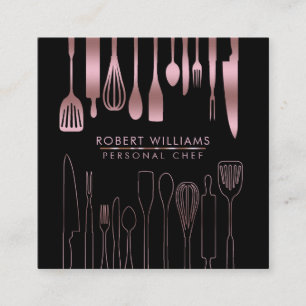 Rose Gold Chef Kitchen Tools Glitter Faux Catering Square Business Card