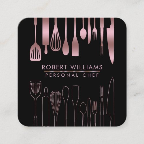 Rose Gold Chef Kitchen Utensil Tools Faux Catering Square Business Card