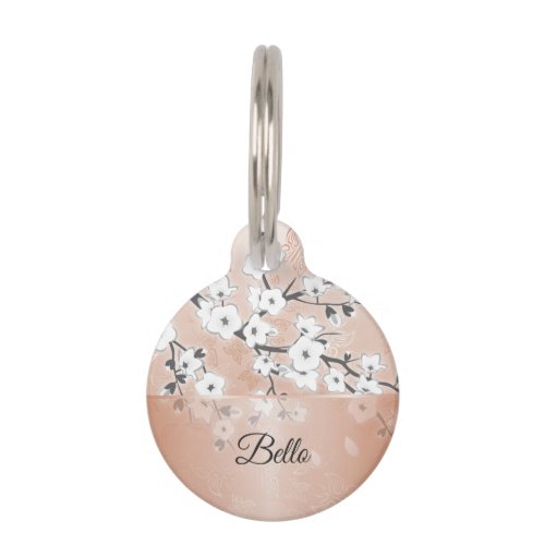 Rose Gold Cherry Blossoms Pet ID Tag