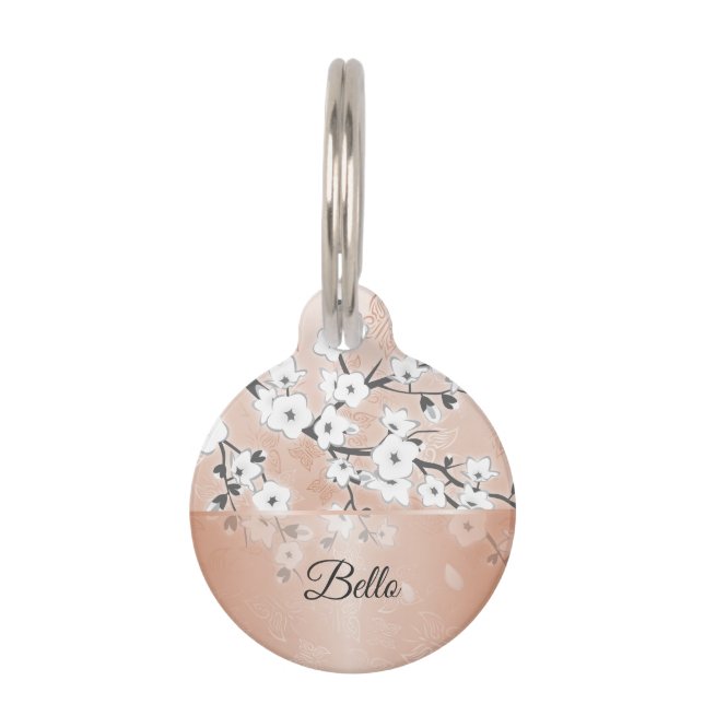 Rose Gold Cherry Blossoms Pet ID Tag (Front)