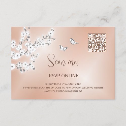 Rose Gold Cherry Blossoms RSVP Online  QR Code Enclosure Card