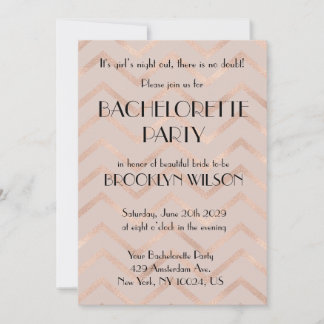Rose Gold Chevron Bachelorette Party Invite