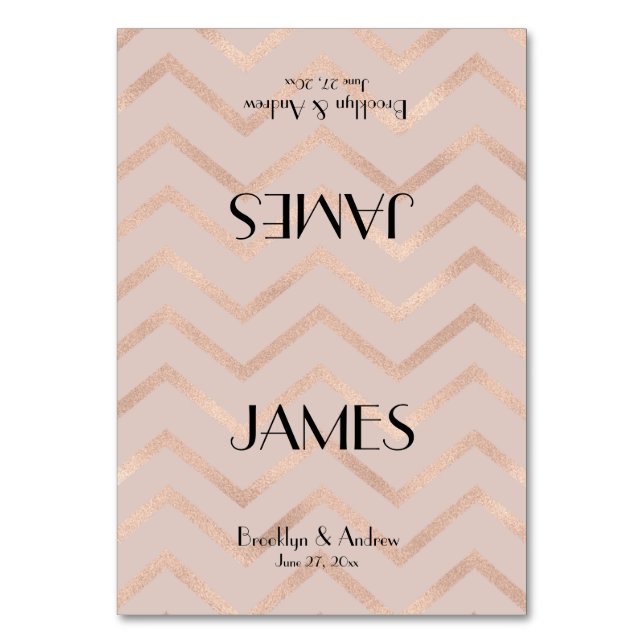 Rose Gold Chevron Wedding Place Cards (Front)