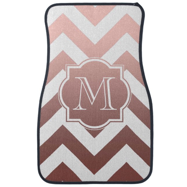 Rose Gold Chevrons Monogram Car Floor Mat (Front)
