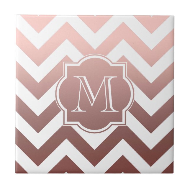 Rose Gold Chevrons Monogram Ceramic Tile (Front)