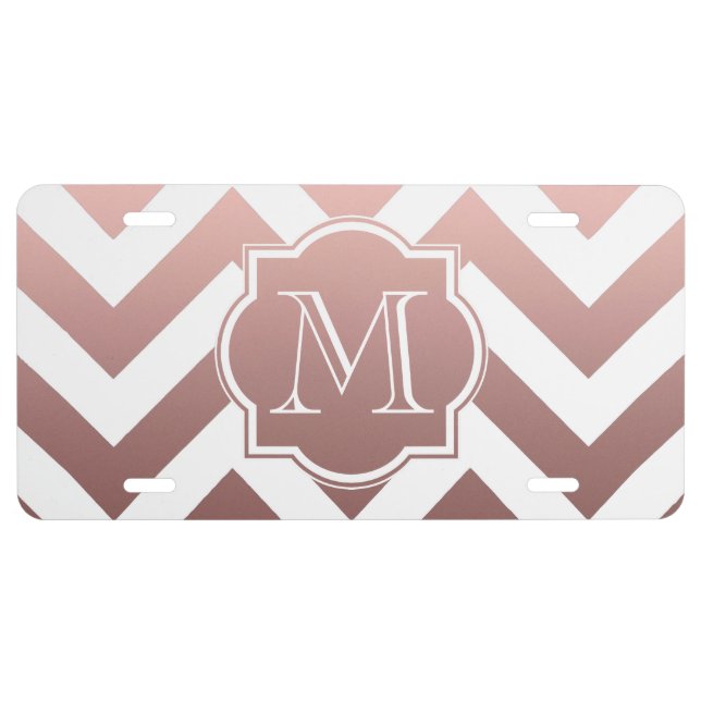 Rose Gold Chevrons Monogram License Plate (Front)