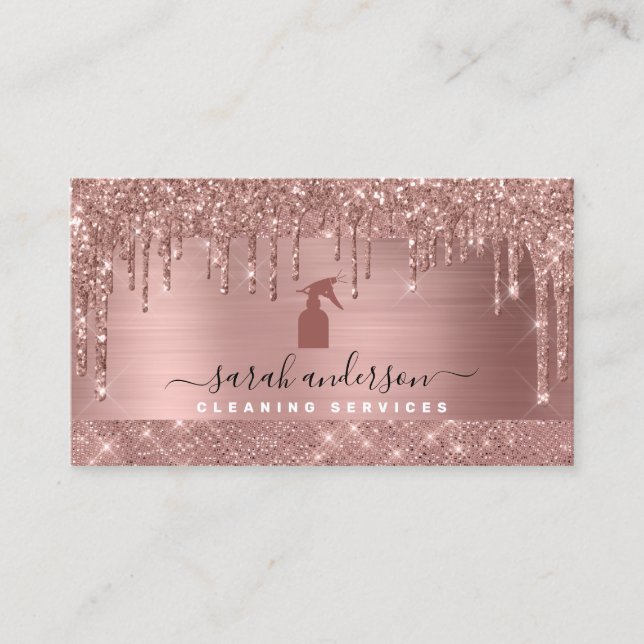 Rose Gold Chic Cleaning Services Business Card (Front)