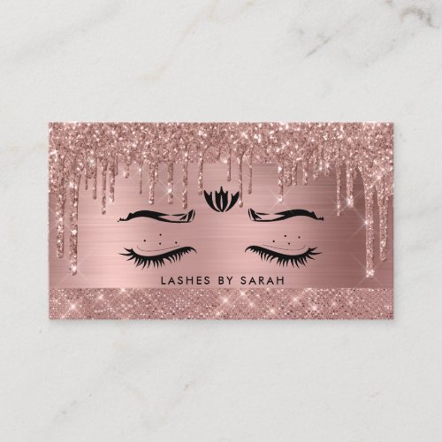 Rose Gold Chic Glitter Drips Lashes Business Card