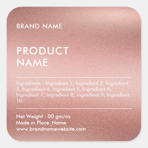 Rose Gold Chic Minimalist Brand Name Product Label