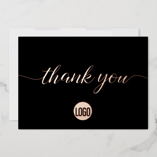 Rose Gold Chic on Black Business Thank you  Foil Holiday Card