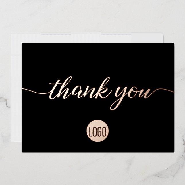 Rose Gold Chic on Black Business Thank you  Foil Holiday Card (Envelope)