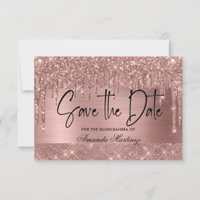 Rose Gold Chic Quinceañera Save The Date (Front)