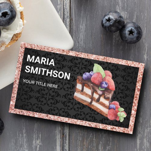 Rose Gold Chocolate Fruit Cake Pastry Chef Bakery Business Card