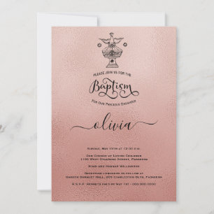 Rose Gold Christening Baptism Invitation