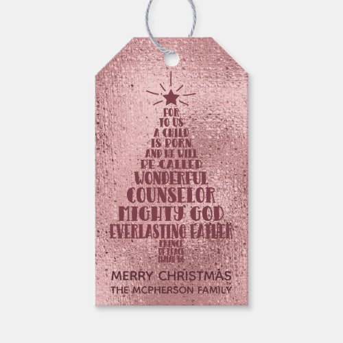 Rose Gold Christian Christmas Scripture _ Add Name Gift Tags