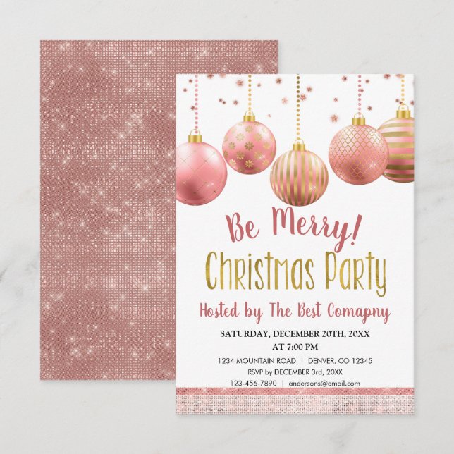 Rose Gold Christmas Business Corporate Holiday Invitation (Front/Back)