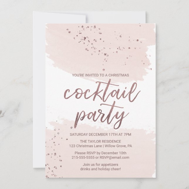 Rose Gold Christmas Cocktail Party Invitation (Front)