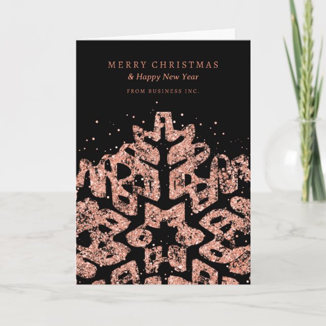 Rose Gold Christmas Glitter Snowflake Corporate  Holiday Card (Front)