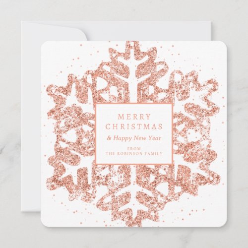 Rose Gold Christmas Glitter Snowflake Family  Holiday Card