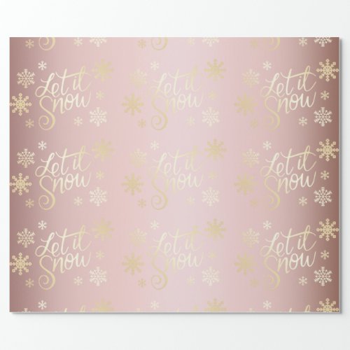 Rose Gold Christmas Let It Snow  Snowflakes Wrapping Paper