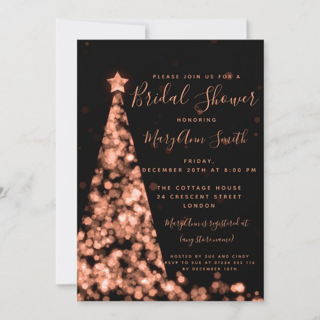 Rose Gold Christmas Lights Holiday Bridal Shower Invitation (Front)