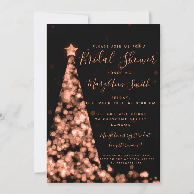 Rose Gold Christmas Lights Holiday Bridal Shower Invitation | Zazzle