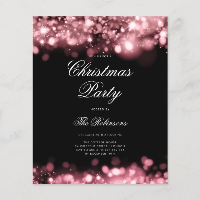 Rose Gold Christmas Lights Invite Program & Menu Flyer (Front)