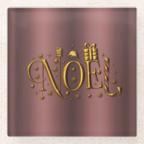 Rose Gold Christmas Noel Glass Coaster