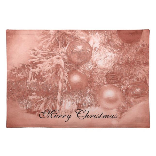 Rose Gold Christmas Ornaments Festive Holiday Tree Cloth Placemat (Front)
