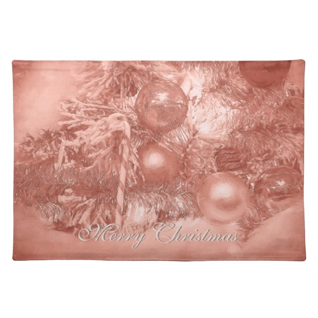 Rose Gold Christmas Ornaments Festive Holiday Tree Cloth Placemat (Front)